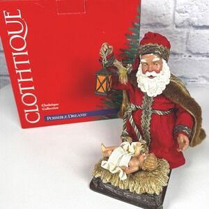 Clothtique Possible Dreams Santa 713473 Away in a Manger Music Box Dept 56 Video